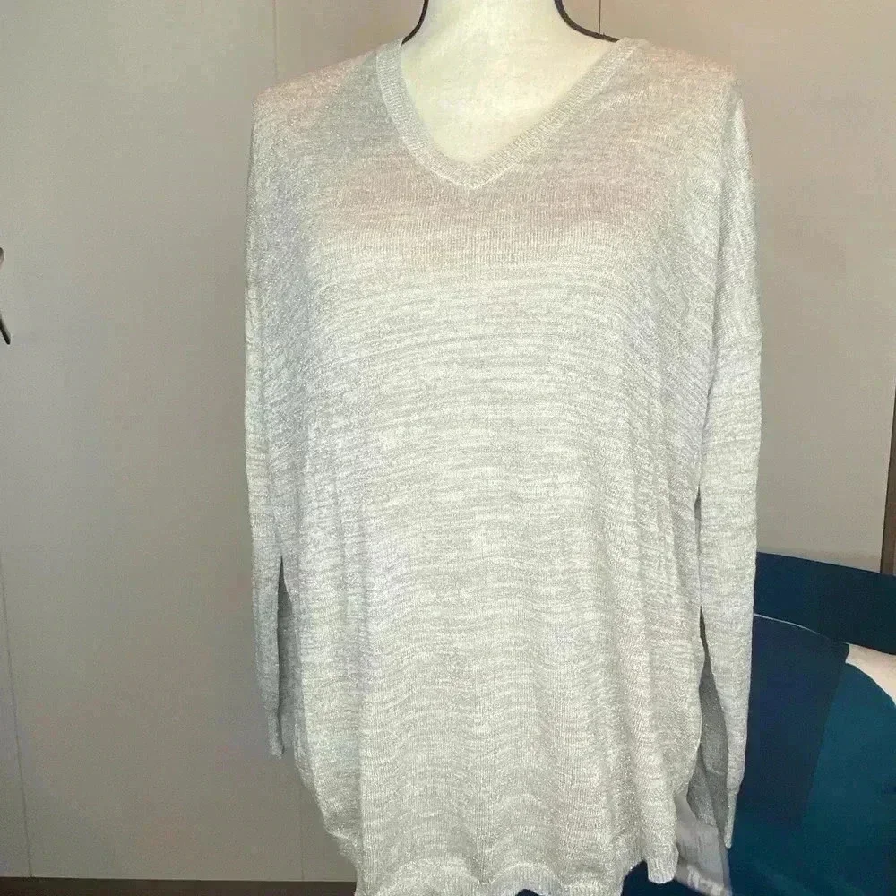 Joie Calee V-Neck Knit Sweater in Beige/Gold Size S